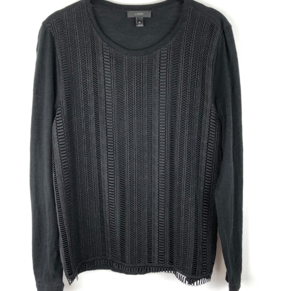 J. Crew Lace Front Long Sleeve T-Shirt | Black - Picture 2 of 9
